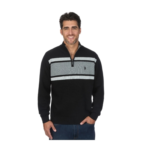 U.S. Polo Assn. Men's Zip-Up Sweater in Black and Gray - Picture 1 of 4